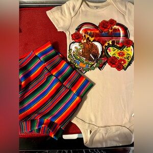 Heart Graphic Onesie and Striped bummies Set